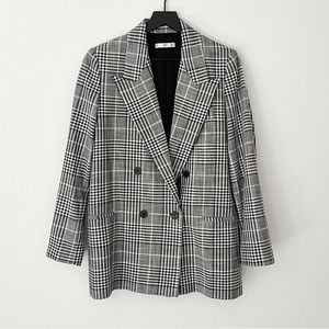 Mango Check Black and White Structured Suit Blazer